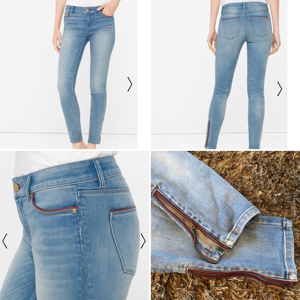 WHBM Red Leather Trim Skimmer Jeans, SZ 2
